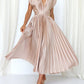 Timeless Elegance: Draped V-Neck Pleated Skirt Dress