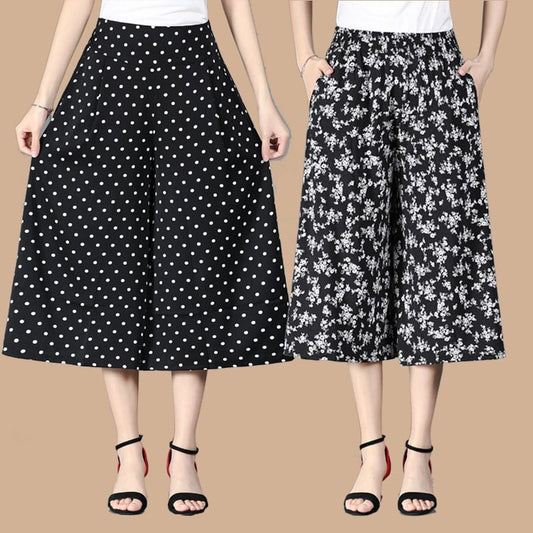 🔥Hot Sale 50% OFF🔥Women's High Elastic Waist Pleated Chiffon Wide Leg Culottes