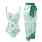 🌟Women's Plants Print Contrast Mesh Swimsuit Set