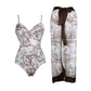 🌟Women's Plants Print Contrast Mesh Swimsuit Set