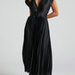 Timeless Elegance: Draped V-Neck Pleated Skirt Dress