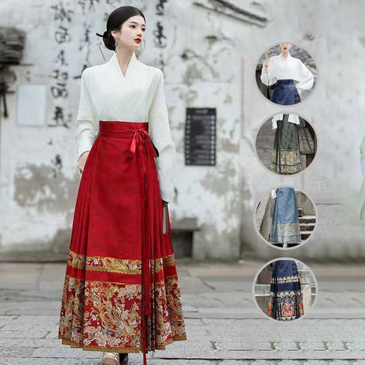 Women's Retro Ethnic Costume Pleated Dress Set