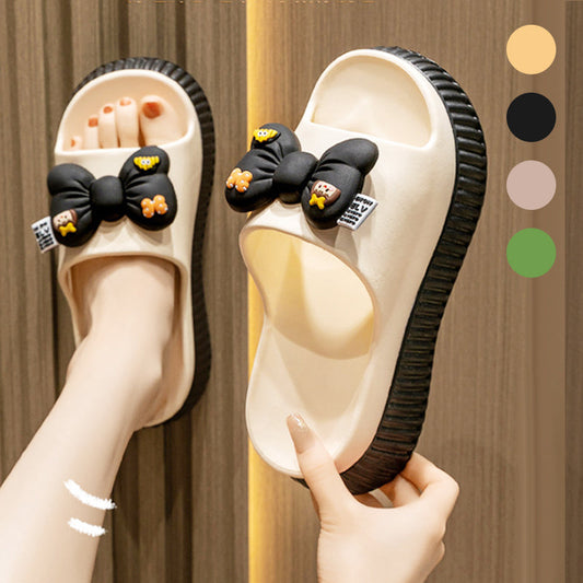 Cute Bowknot Thick Sole Cozy Open-toe Sandal Slippers